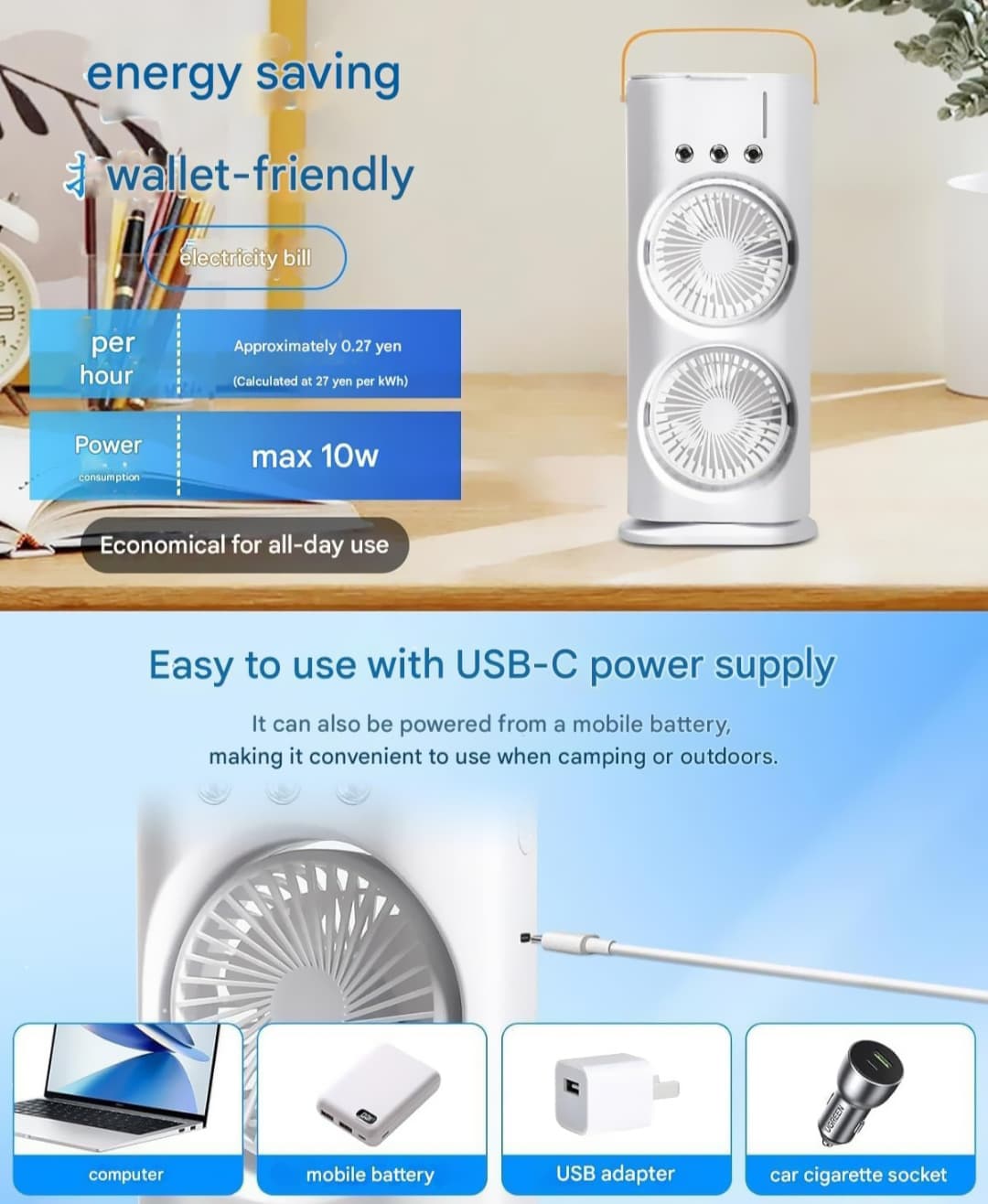 Double-Ended Spray Fan with LED Light & Remote Control