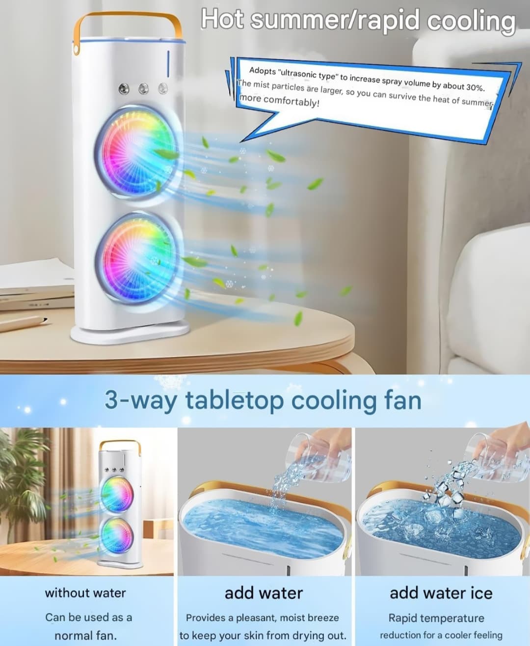 Double-Ended Spray Fan with LED Light & Remote Control