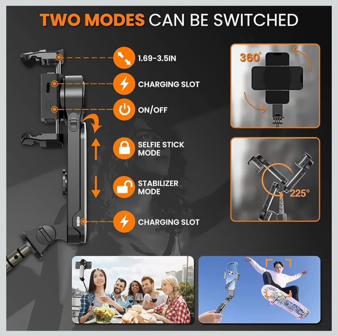 Q09 Gimbal Stabilizer Selfie Stick Tripod
