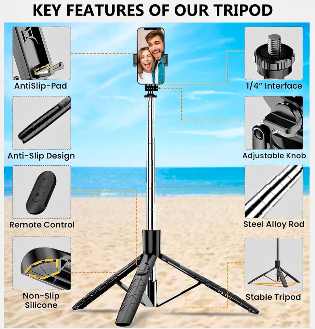 Q06 4-in-1 Bluetooth Selfie Stick Tripod – 62" Extendable