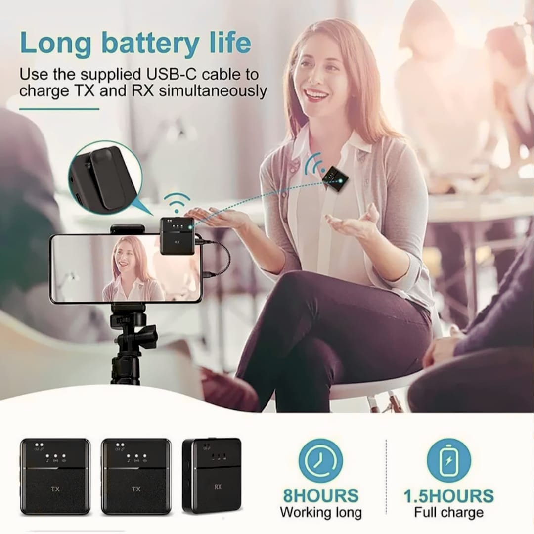 SX9 Wireless Microphone (2 Transmitters + 1 Receiver) – For PC, iPhone, USB-C & Camera