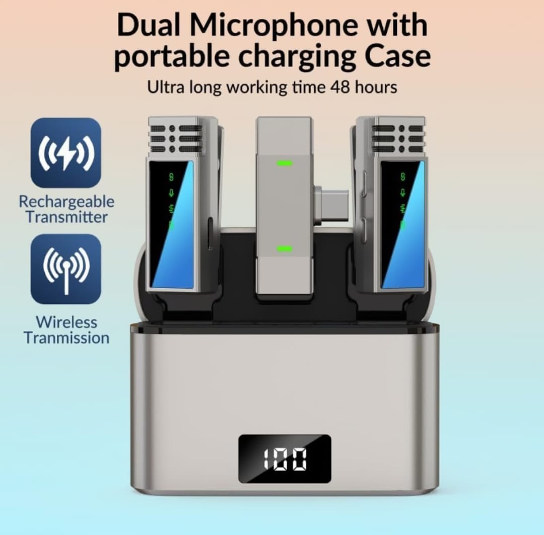 MW-1 Dual Wireless Lavalier Microphone with Charging Case – USB-C/Type-C