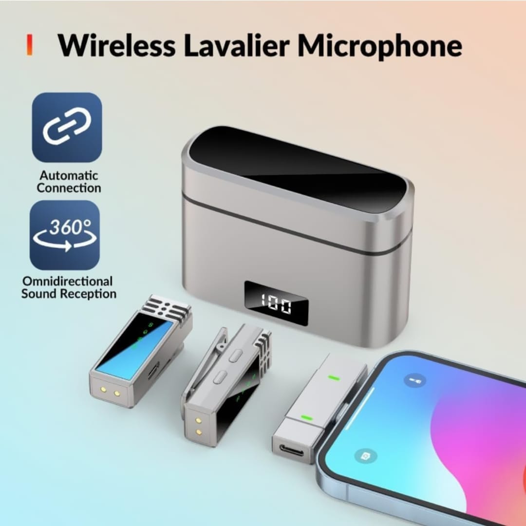 MW-1 Dual Wireless Lavalier Microphone with Charging Case – USB-C/Type-C