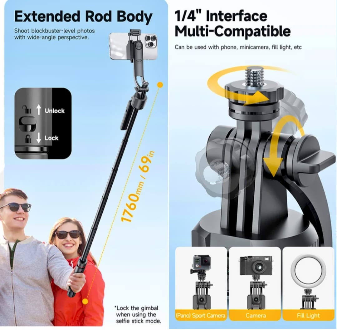 TT07 AI Face Tracking 360° Selfie Stick Tripod (1.76m, Black)