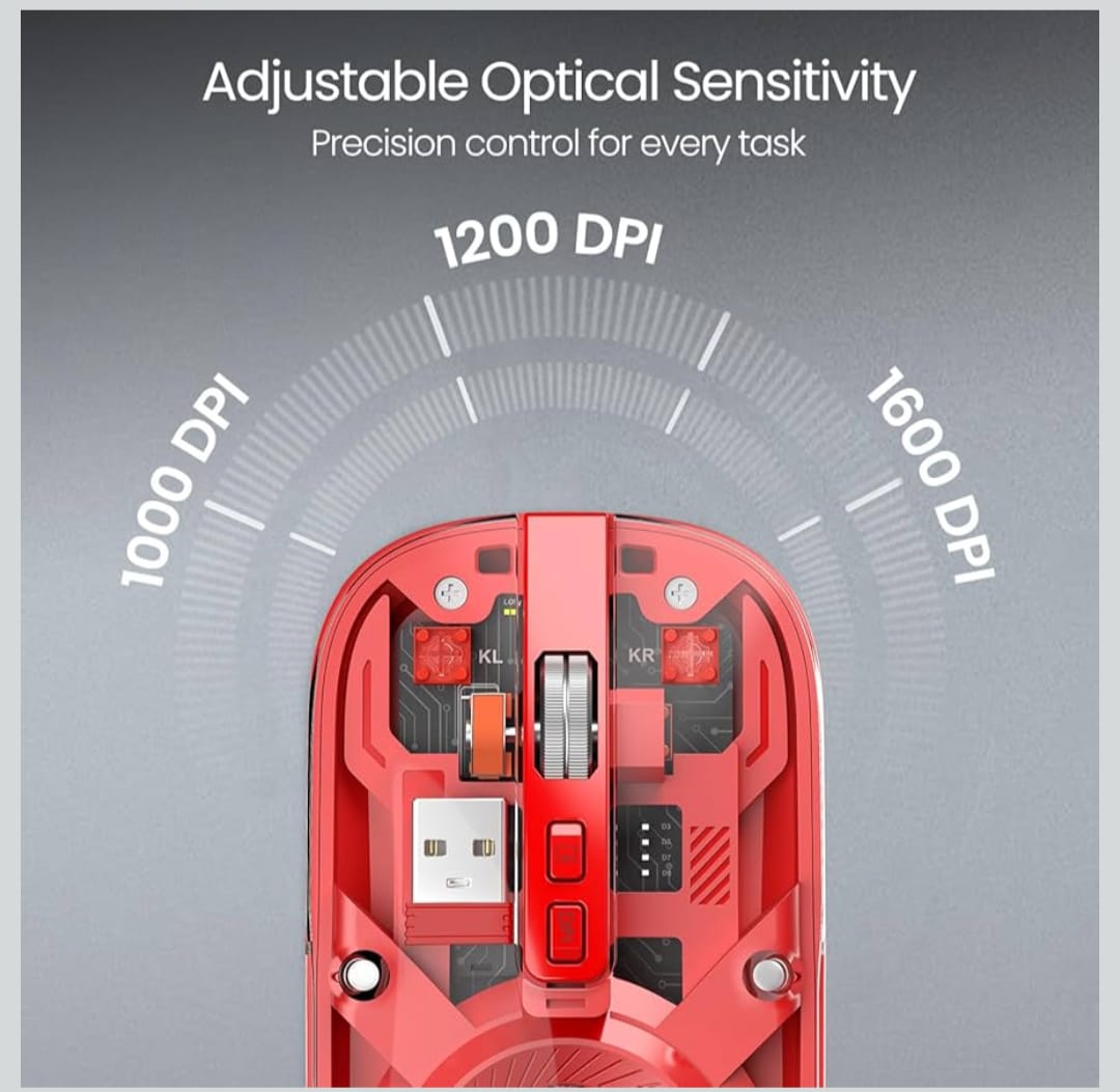 Transparent Wireless Bluetooth Mouse with Dual Connectivity & Rechargeable Battery