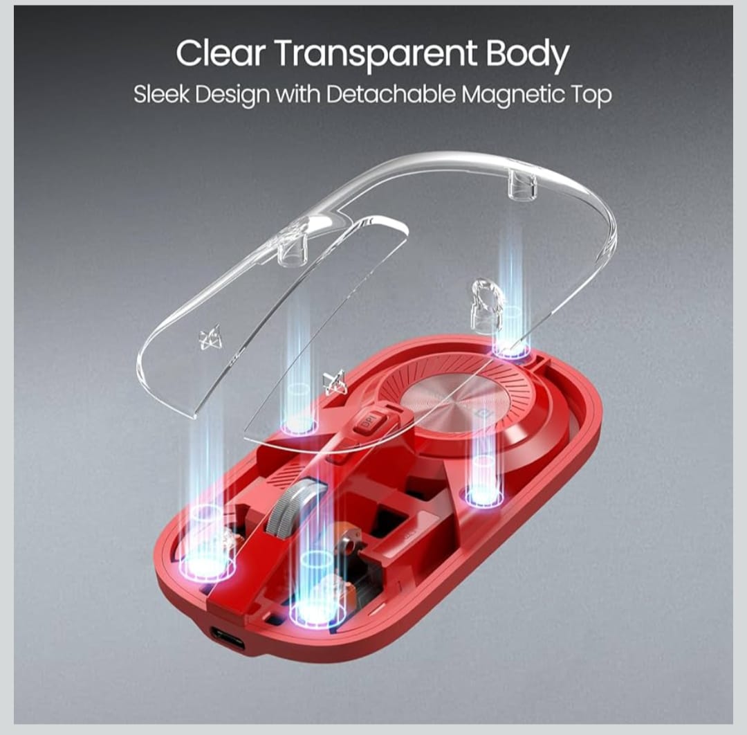 Transparent Wireless Bluetooth Mouse with Dual Connectivity & Rechargeable Battery