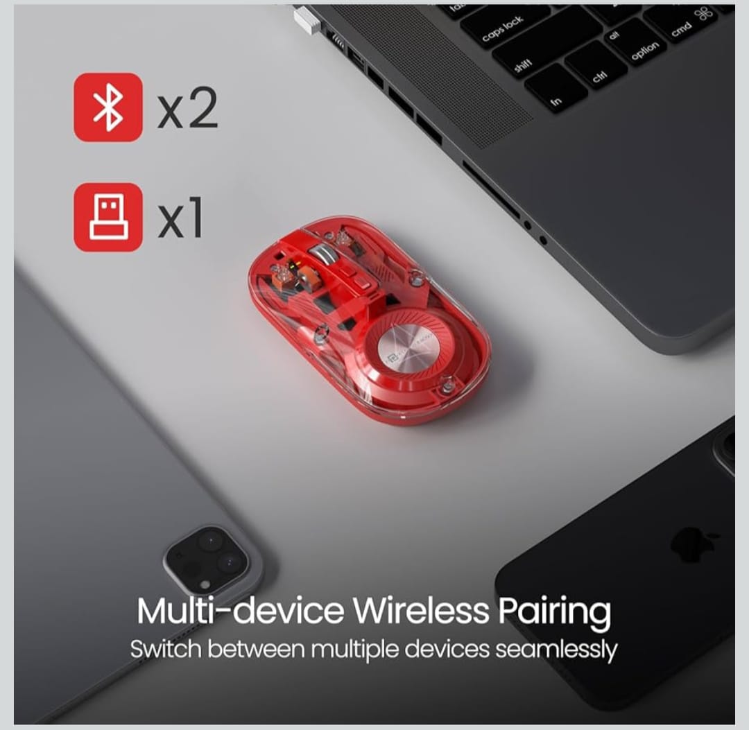 Transparent Wireless Bluetooth Mouse with Dual Connectivity & Rechargeable Battery
