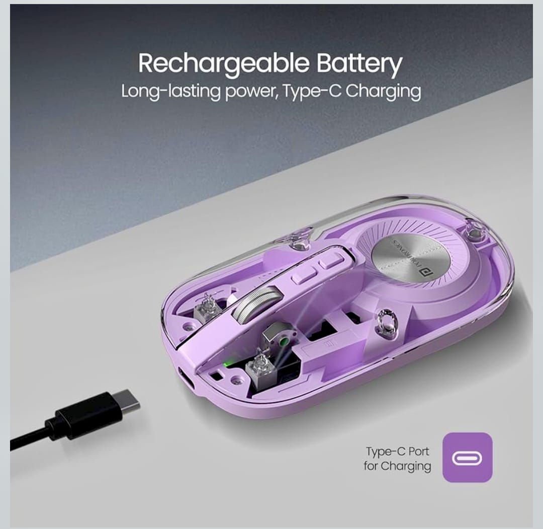 Transparent Wireless Bluetooth Mouse with Dual Connectivity & Rechargeable Battery