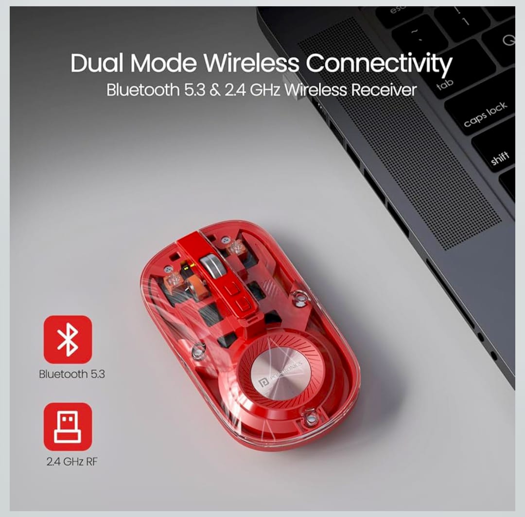 Transparent Wireless Bluetooth Mouse with Dual Connectivity & Rechargeable Battery