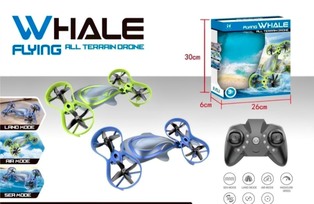 Flying Whale 3-in-1 – Air, Land & Water Toy (Green)