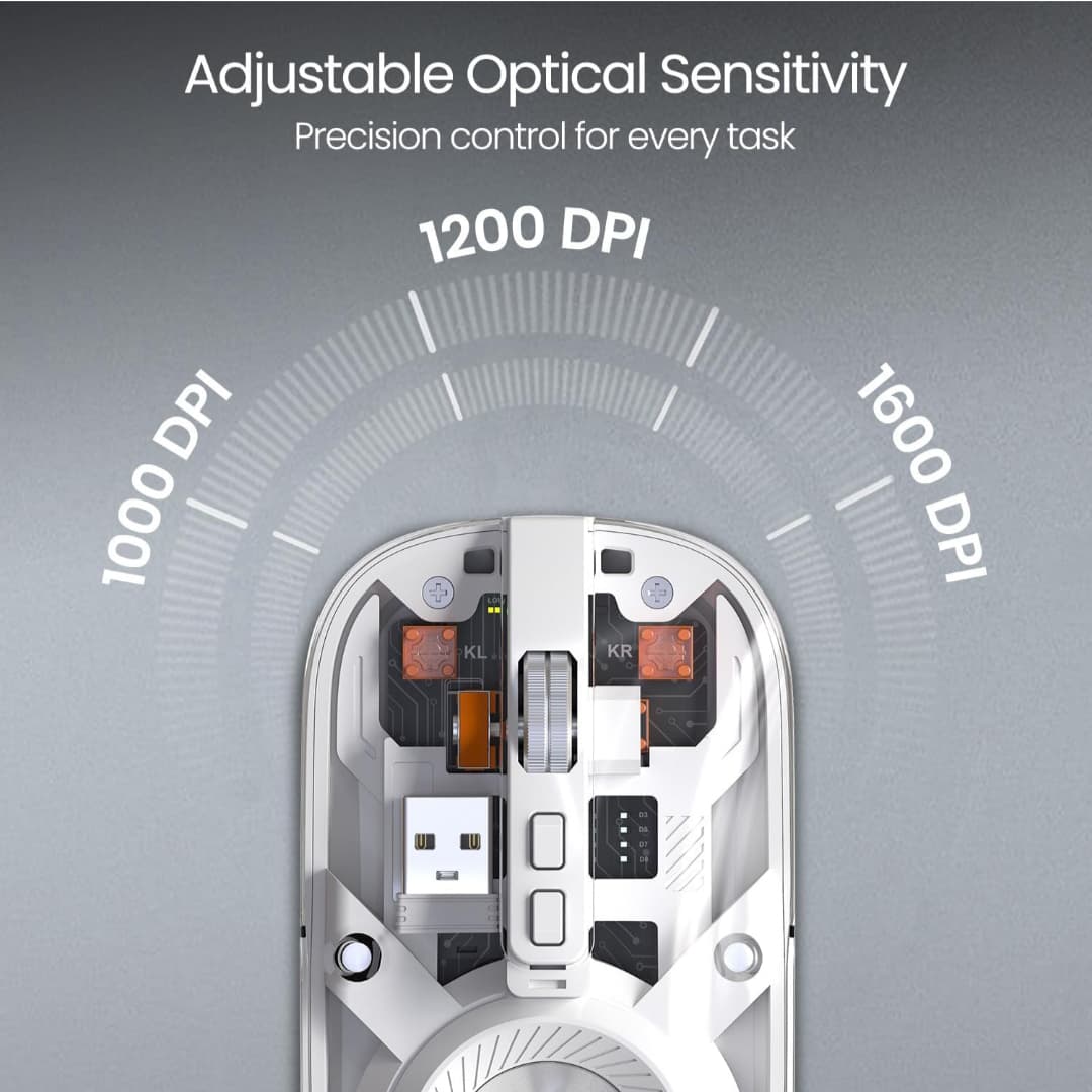 Transparent Wireless Bluetooth Mouse with Dual Connectivity & Rechargeable Battery (White)