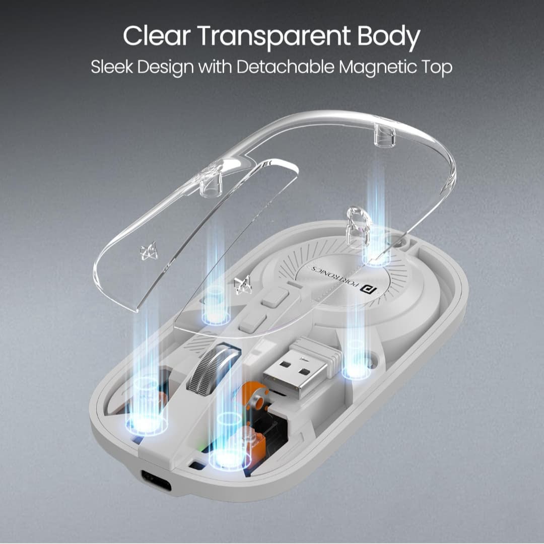 Transparent Wireless Bluetooth Mouse with Dual Connectivity & Rechargeable Battery (White)