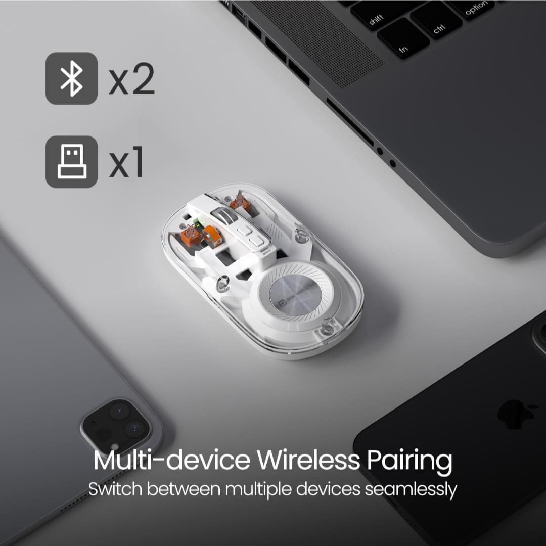 Transparent Wireless Bluetooth Mouse with Dual Connectivity & Rechargeable Battery (White)