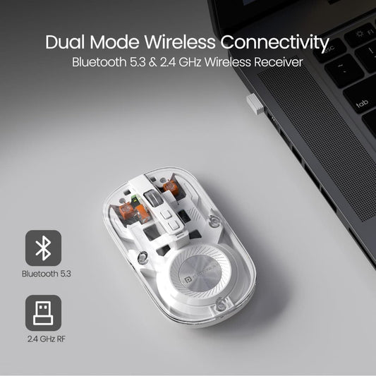 Transparent Wireless Bluetooth Mouse with Dual Connectivity & Rechargeable Battery (White)