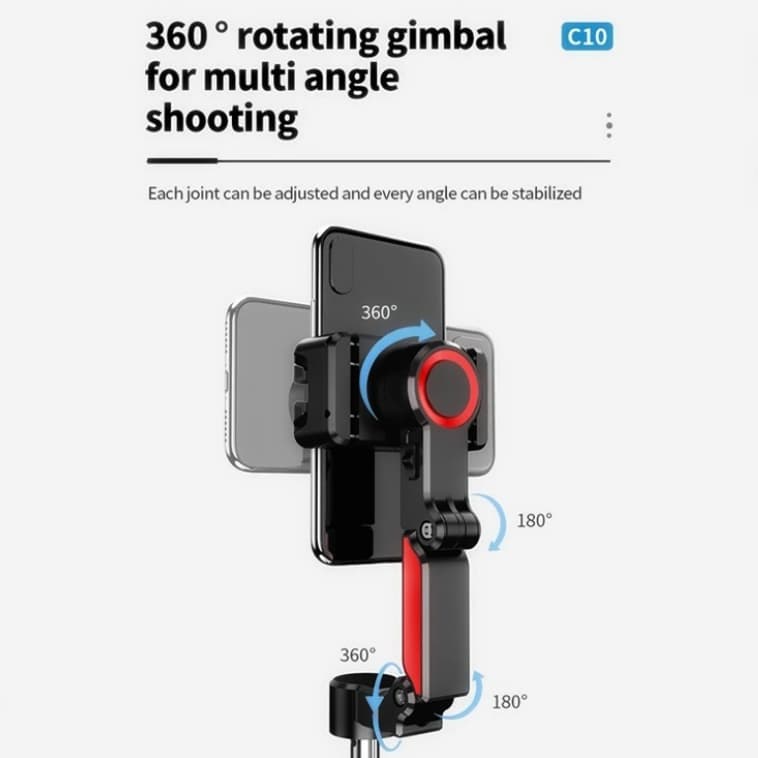 C10 Handheld Phone Stabilizer Gimbal – AI Face Tracking & 360° Rotation