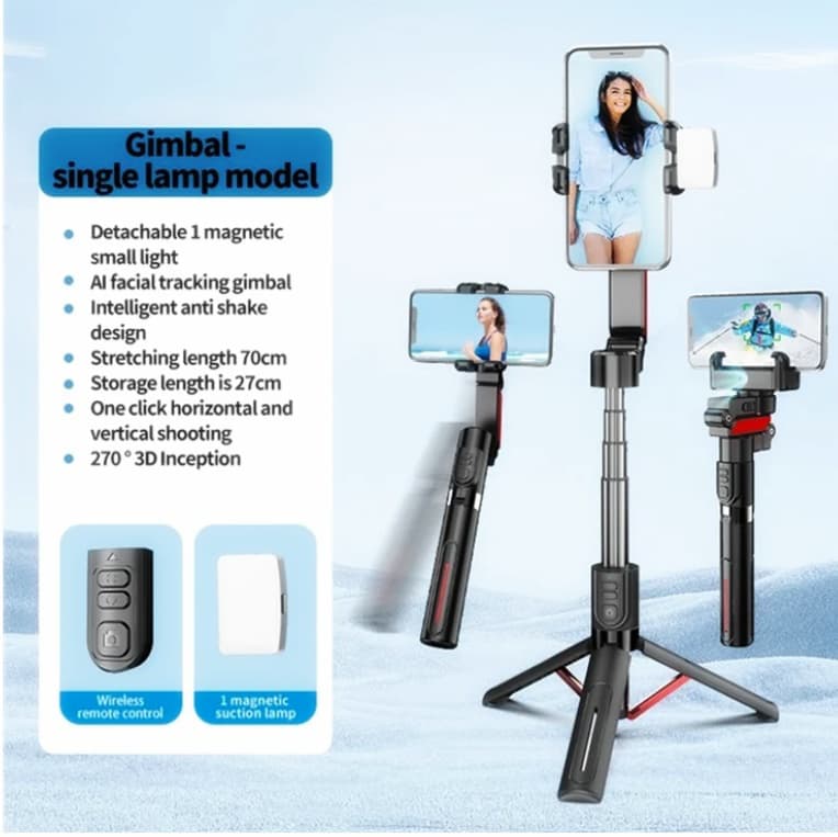 C10 Handheld Phone Stabilizer Gimbal – AI Face Tracking & 360° Rotation