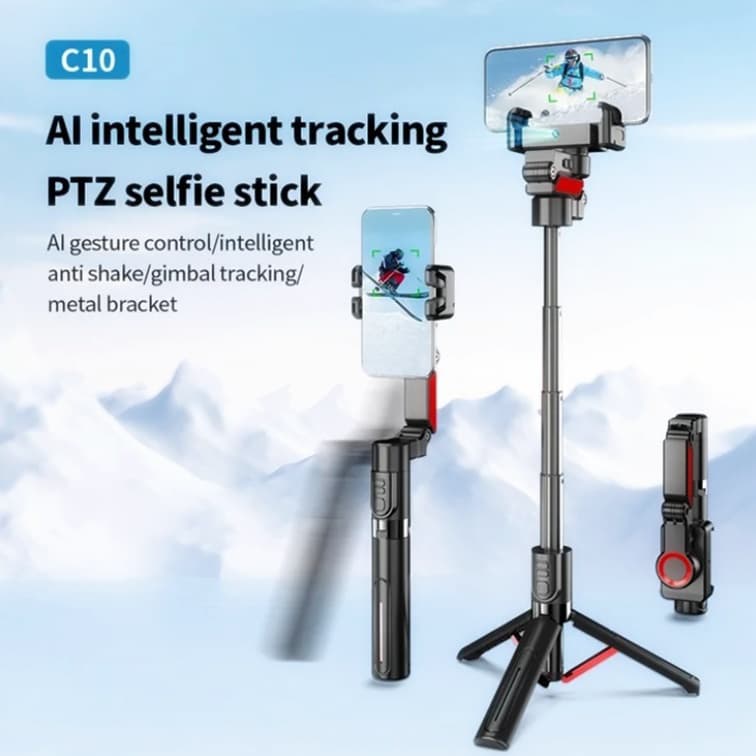 C10 Handheld Phone Stabilizer Gimbal – AI Face Tracking & 360° Rotation