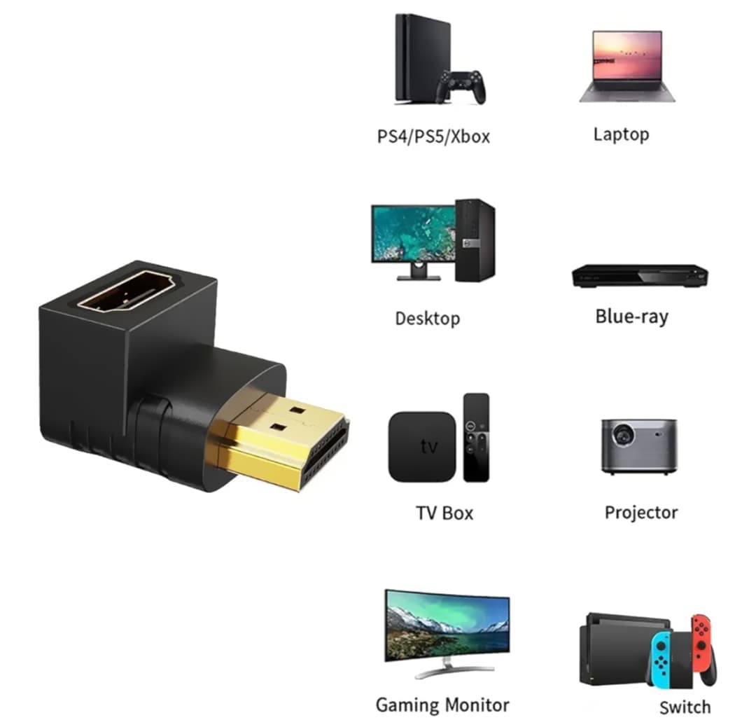 HDMI 90-Degree L-Shaped Adapter (Male to Female)