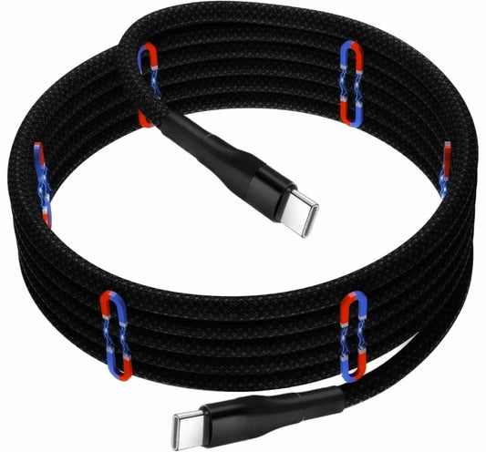 Magnetic Coiled Type-C to Type-C Cable – 60W, Black