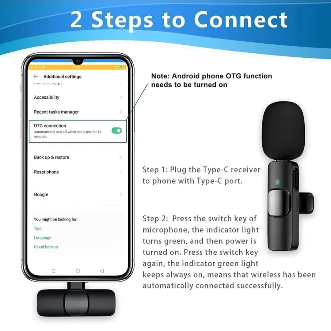 Wireless Lavalier Microphone for Android & iPhone – Single Mic & Receiver