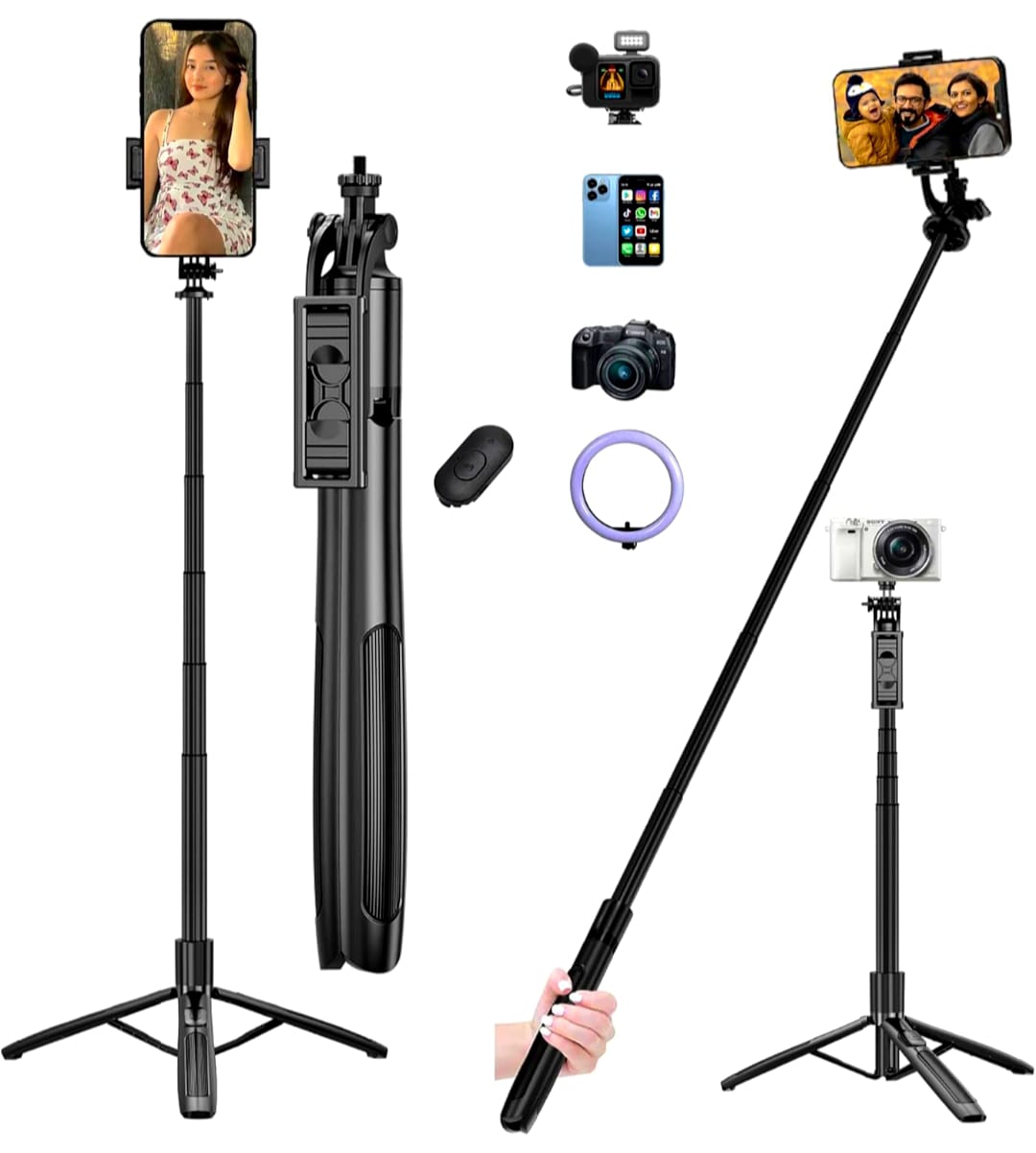 Q06 4-in-1 Bluetooth Selfie Stick Tripod – 62" Extendable