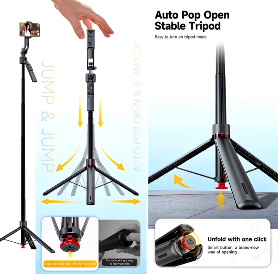 TT07 AI Face Tracking 360° Selfie Stick Tripod (1.76m, Black)