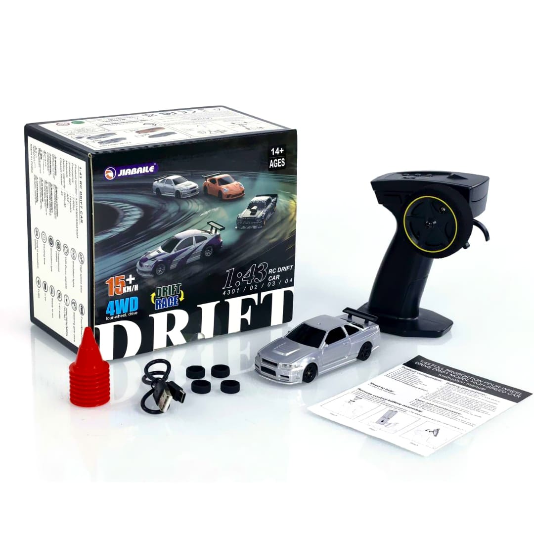 1:43 RC Drift Nissan GT-R R34 (Silver)