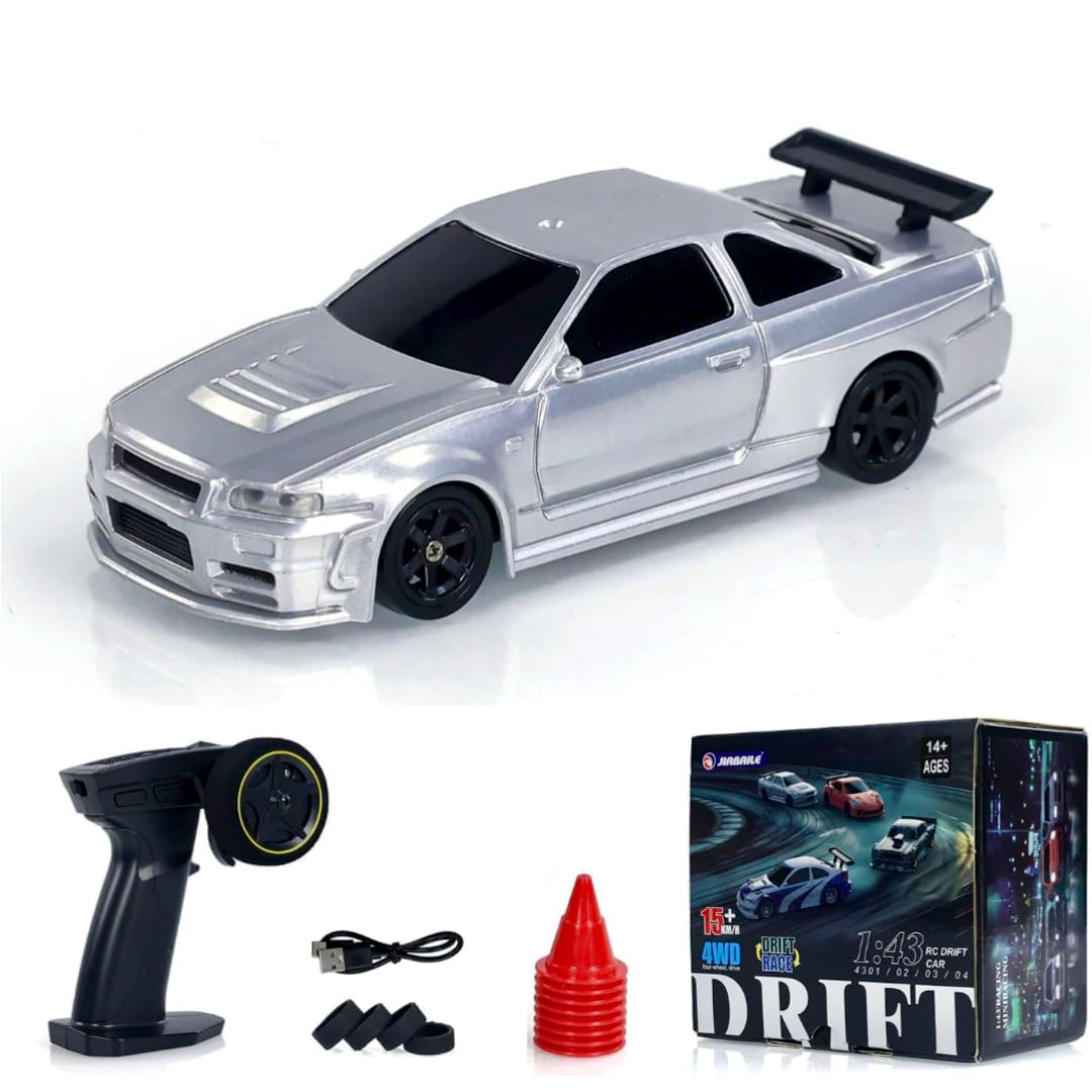 1:43 RC Drift Nissan GT-R R34 (Silver)