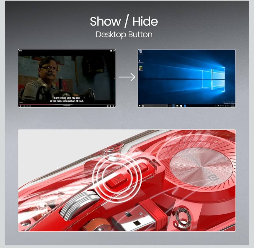 Transparent Wireless Bluetooth Mouse with Dual Connectivity & Rechargeable Battery