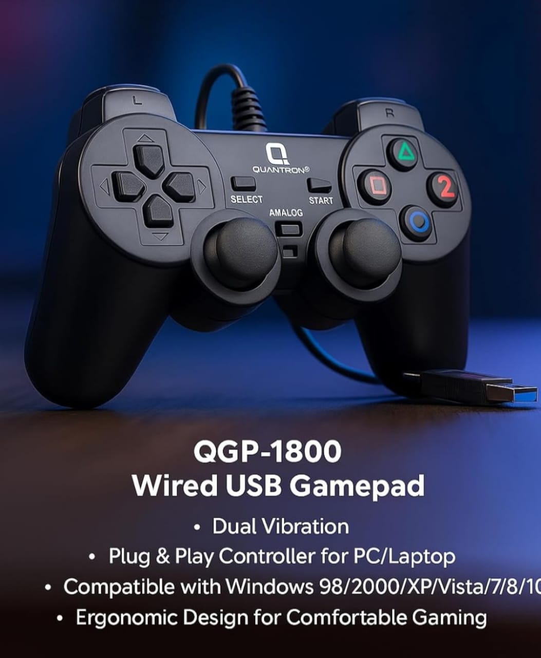 QGP-1800 Wired USB Gamepad for PC/Laptop