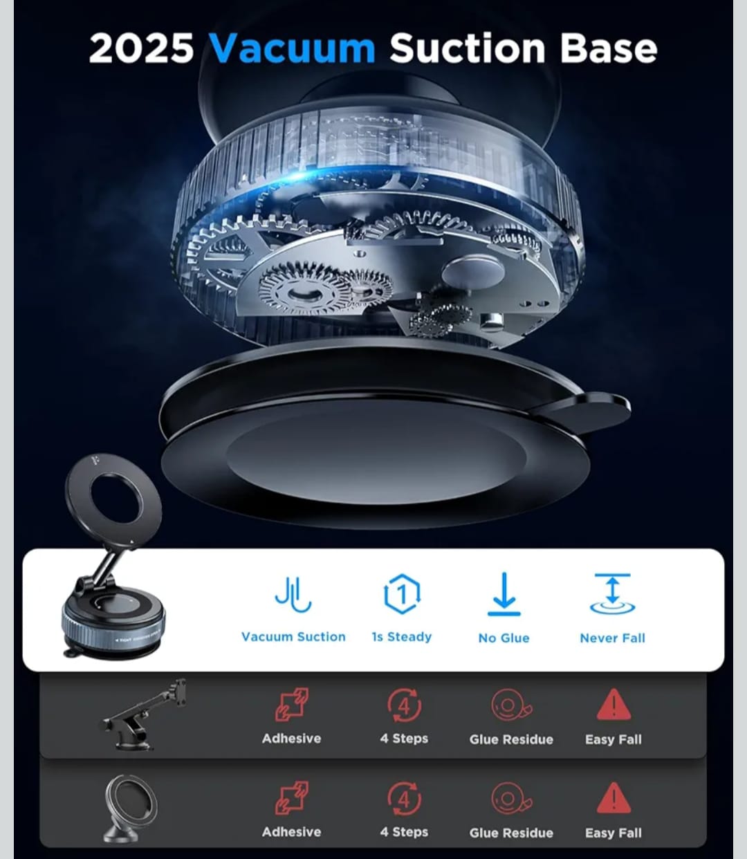 Vacuum Magnetic Foldable Mobile Holder (360° Rotatable)