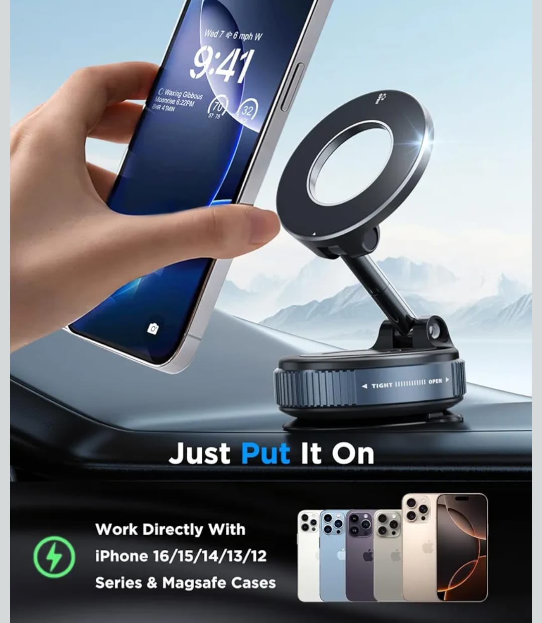 Vacuum Magnetic Foldable Mobile Holder (360° Rotatable)