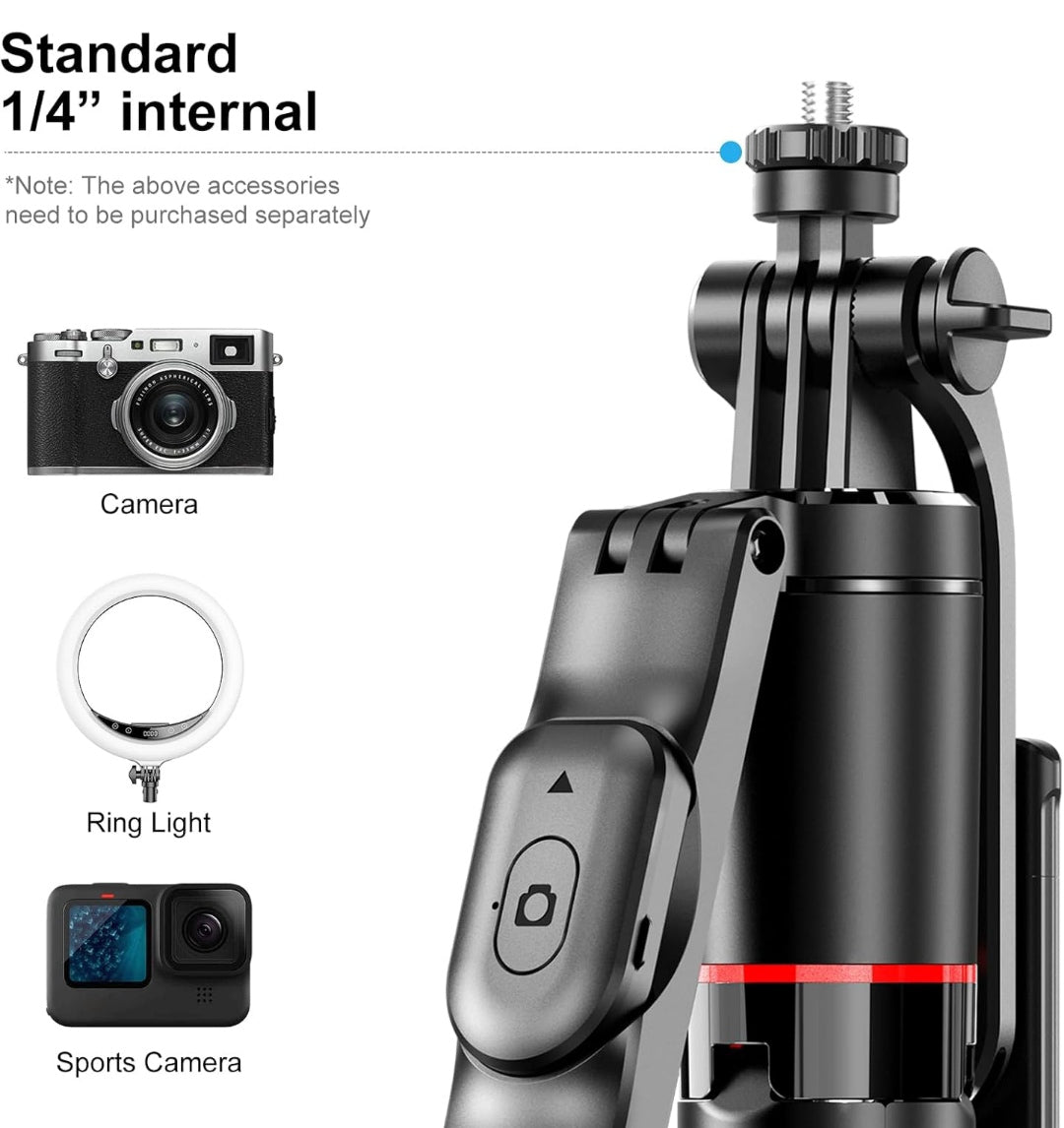 155 CM, Selfie Stick, with 1/4 interface screw