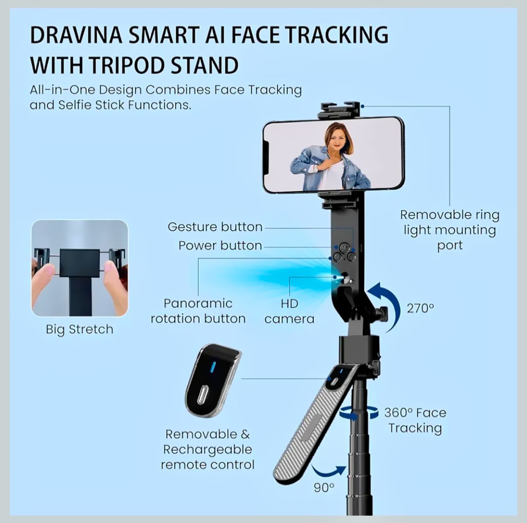 Q185 Auto Face Tracking AI Selfie Stick Tripod